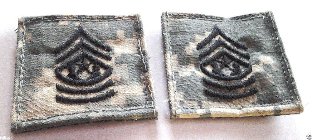 1 PAIR U.S ARMY COMMAND SERGEANT MAJOR RANK TABS ACU WITH HOOK BACK 100604 HO