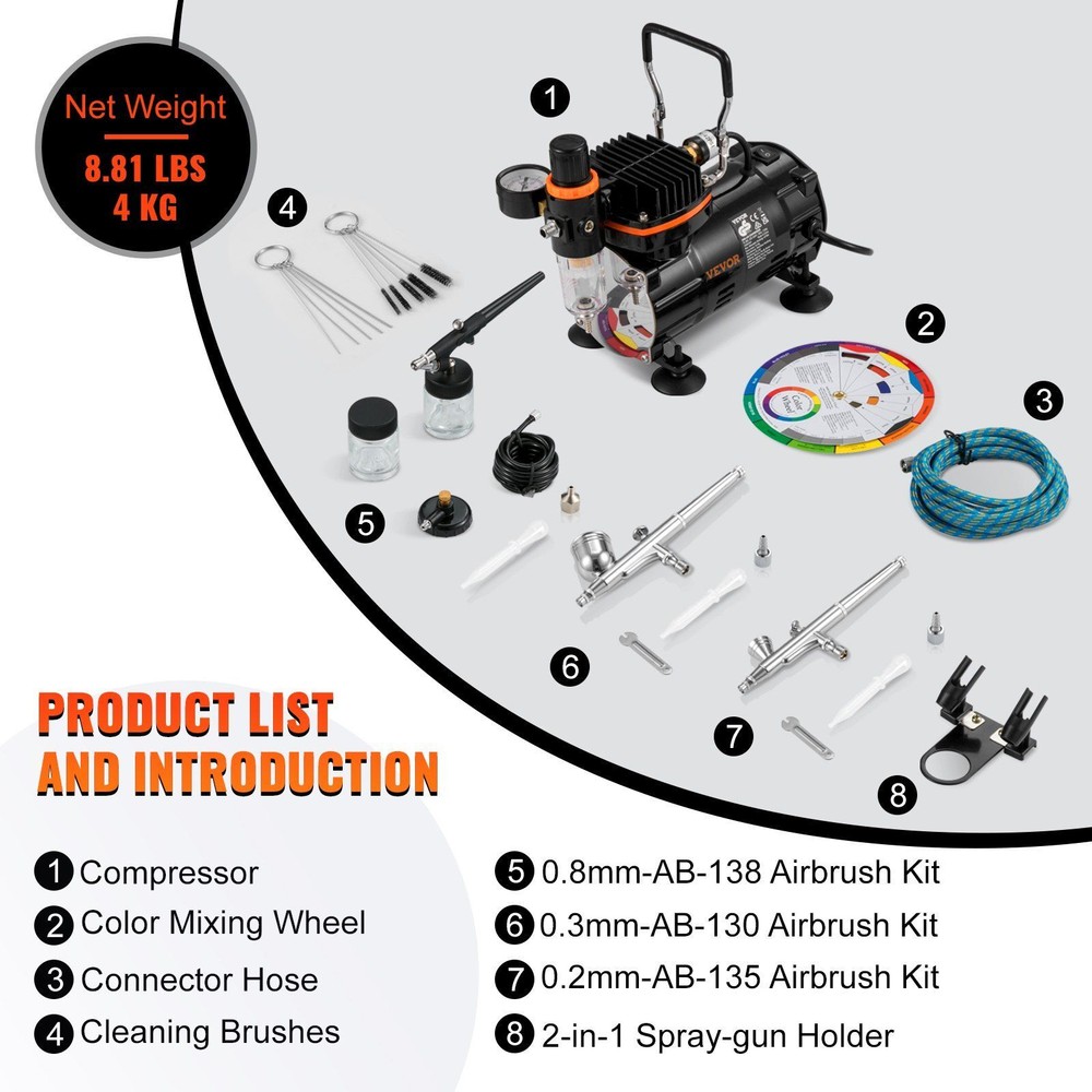 Professional Airbrush Set w/ Compressor & Multi-Purpose Dual-Action Gravity Feed