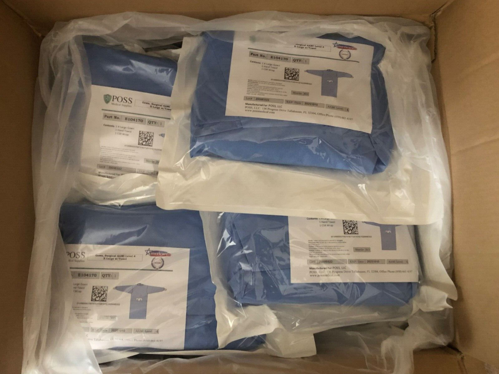 28 Units - Sterile Blue Surgical Gown Size XL AAMI Level 4 w/ Hand Towel 10/2025