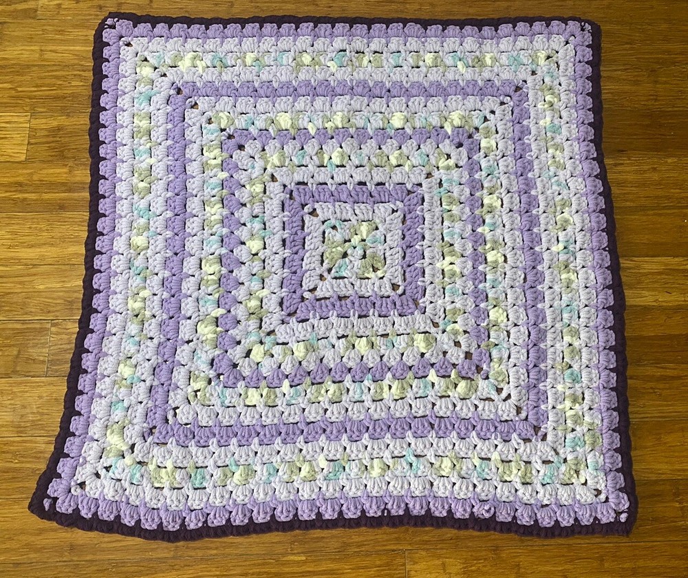 Purple Handmade Crochet Small Blanket 35" X37"