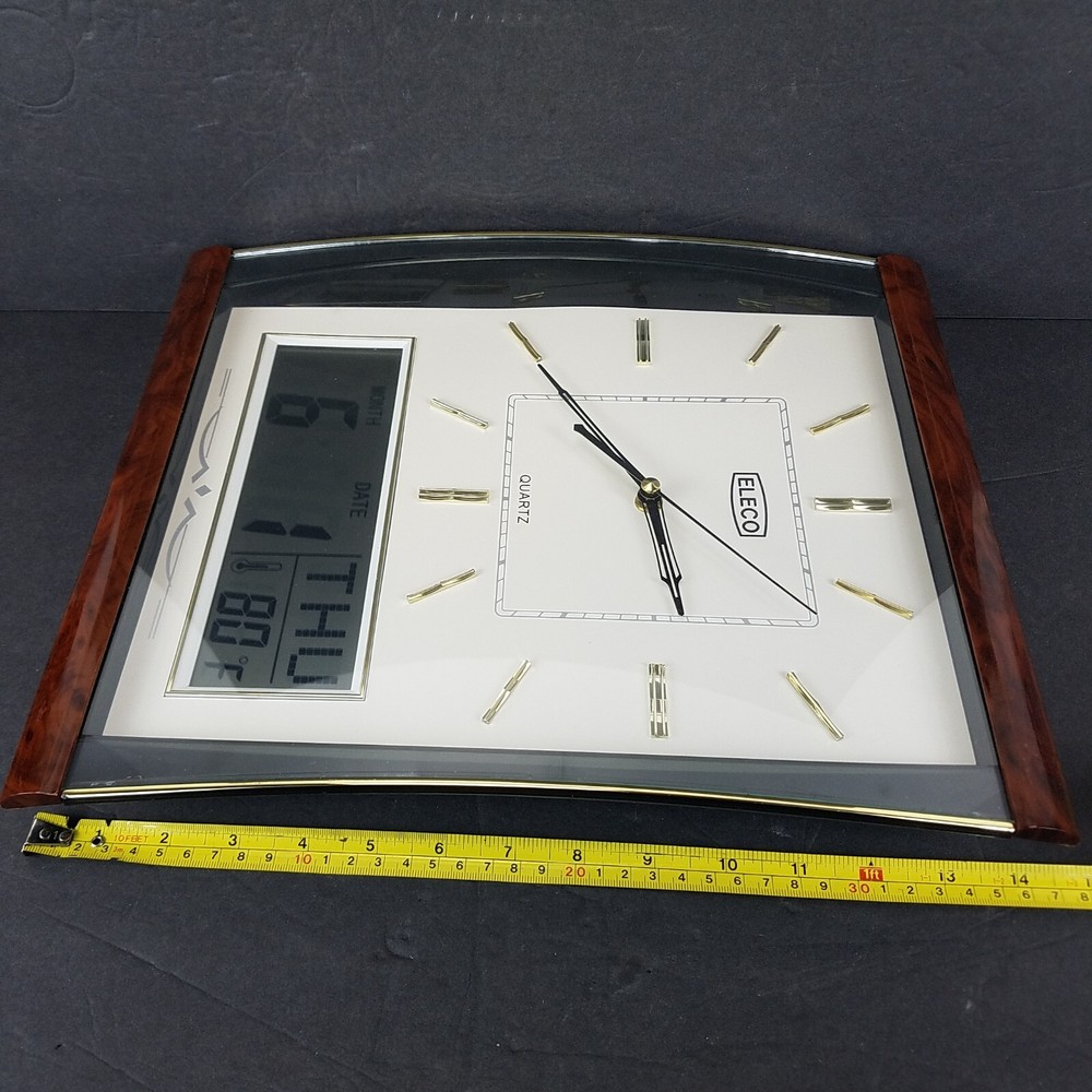 Eleco Wall Clock Analog & LCD With Temperature and Date Office Study Decor