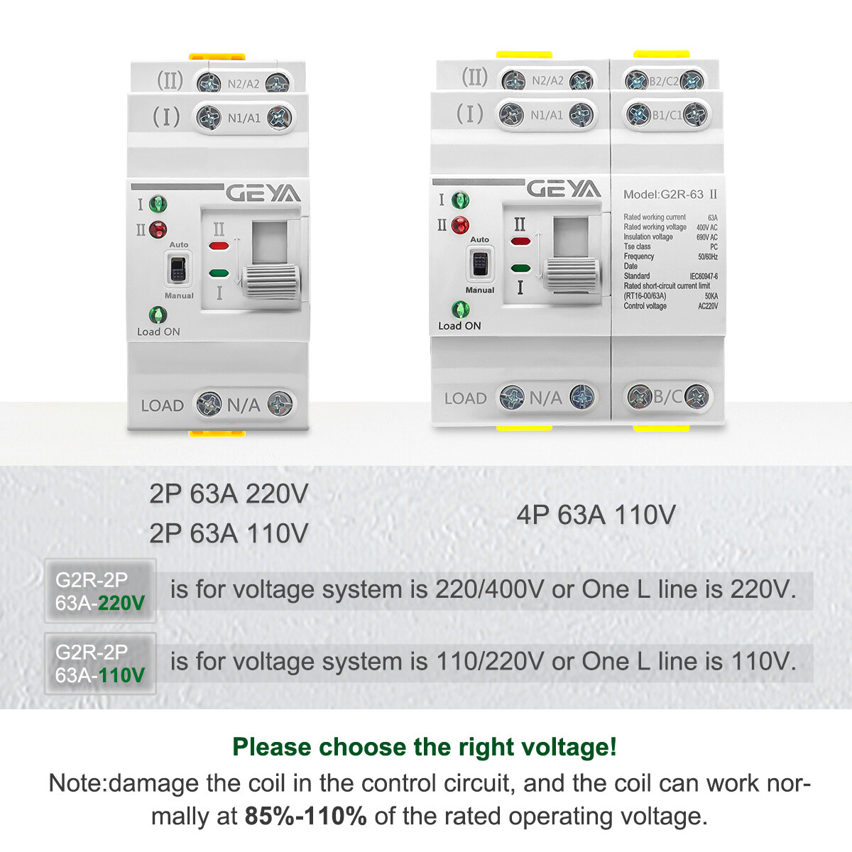 GEYA Mini Dual Power 4P 63A 220V Automatic Transfer Switch For Grid PV Solar