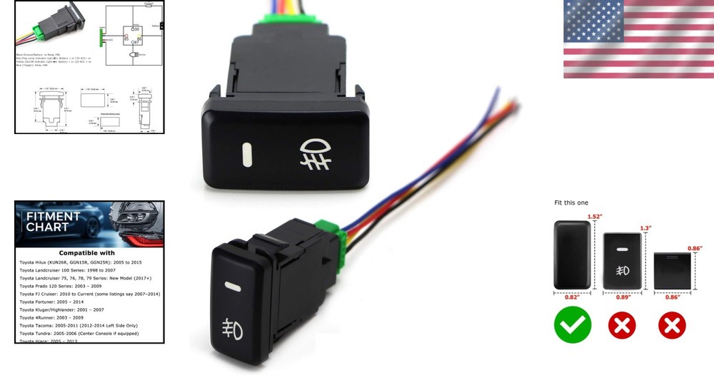 Durable 4-Pole Push Button Switch with LED Indicator for Toyota Upgrades