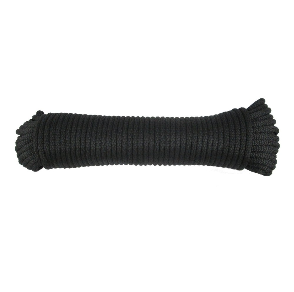 QNR 1/4" Black Polyester Rope, Solid Braid Dacron Utility Rope, 100 ft Hank, ...