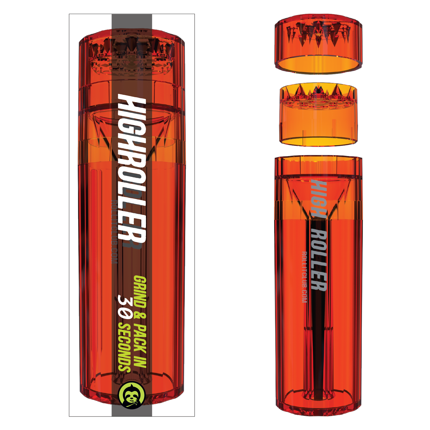 CLEAR HIGHROLLER Herb Grinder & Cone Loader | Portable Pre Roll Cone Filler | RD