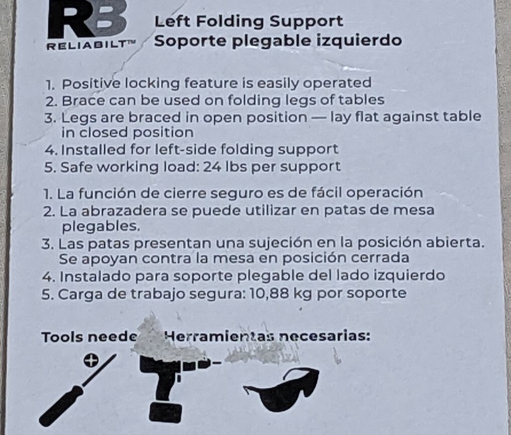 RELIABILT Folding Support Left Side Brass 0311972