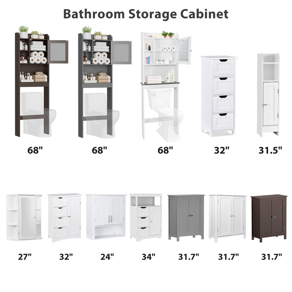 Bathroom Floor Cabinet Storage Organizer Shelf Standing Cupboard Multiple White