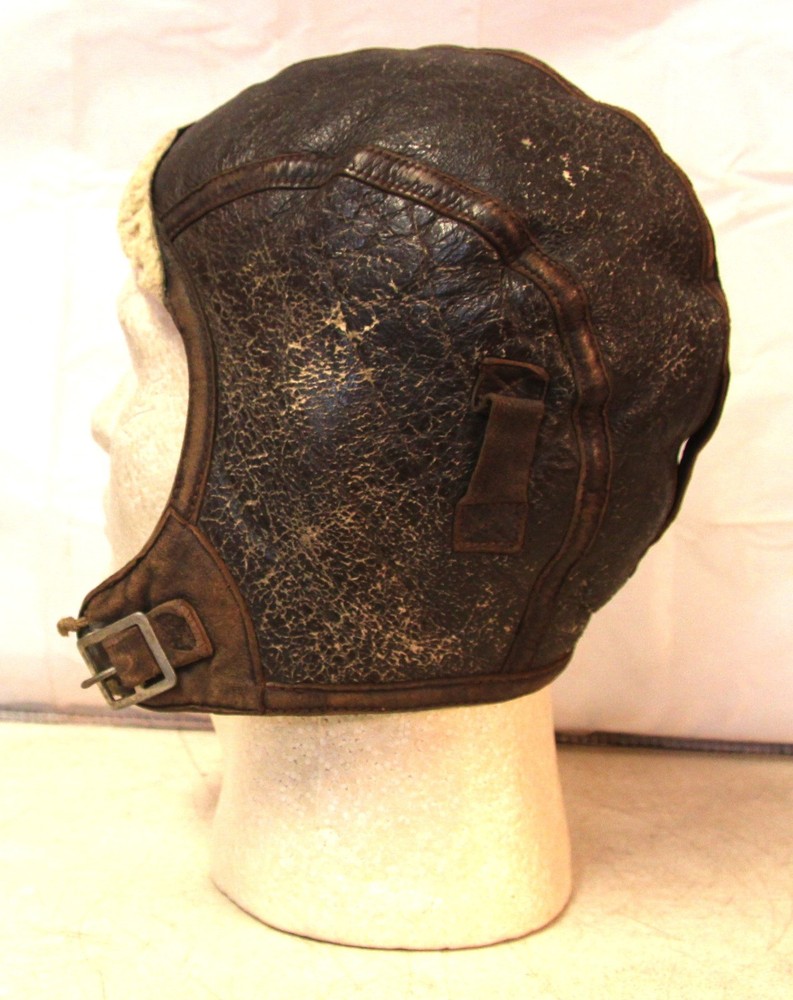 WWII era leather pilot flight helmet
