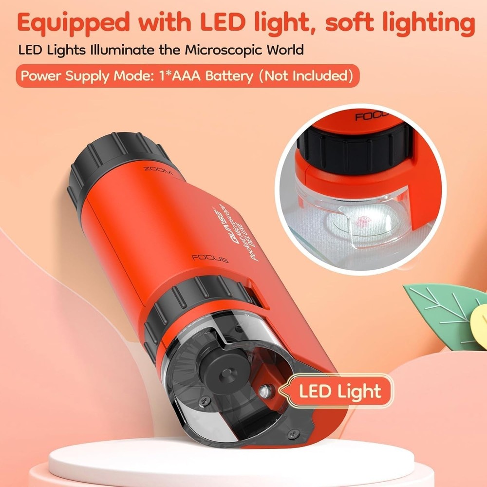 Pocket Mini Small Microscope, 60x-120x Handheld Microscope LED Lighted Zoom with