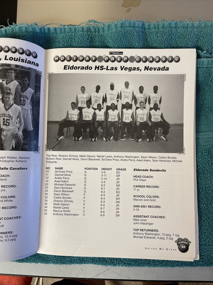 2001 Holiday Prep Classic Las Vegas program