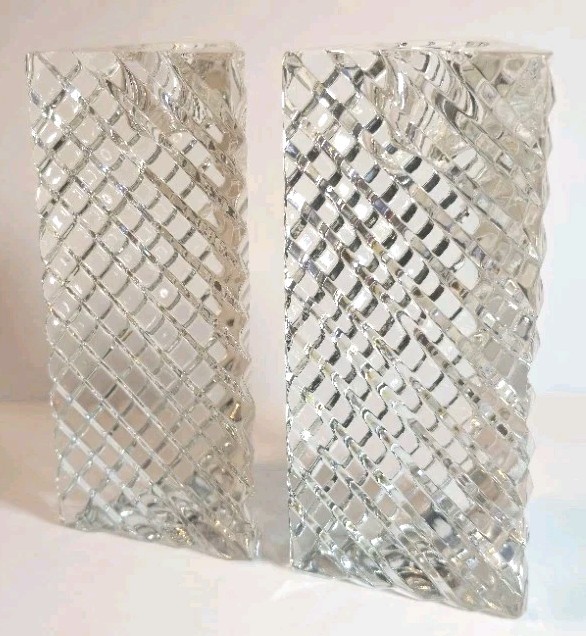 Sparkling Rogaska Crystal Triangular Candle Holder/ Cut Ribbed Pattern / 5"