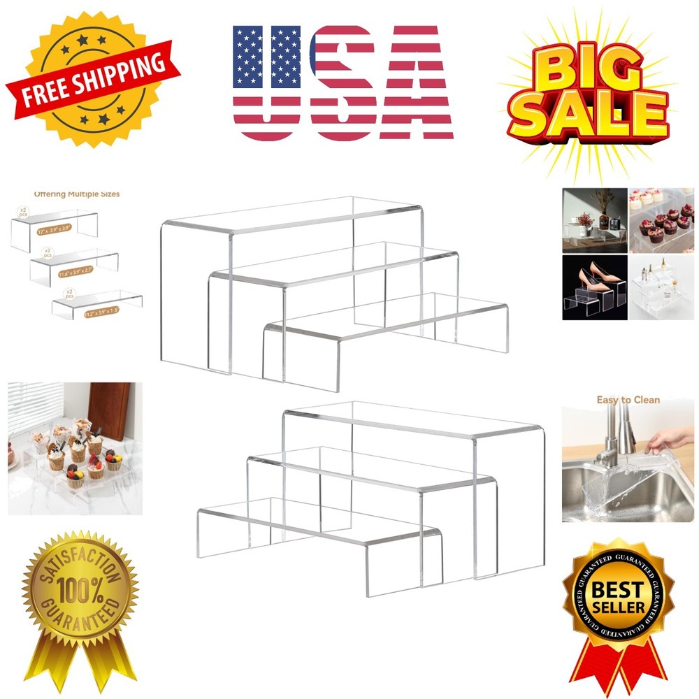 Large Acrylic Display Risers, 2 Sets11.2”L~11.6”L~12”L Clear Rectangular Show...