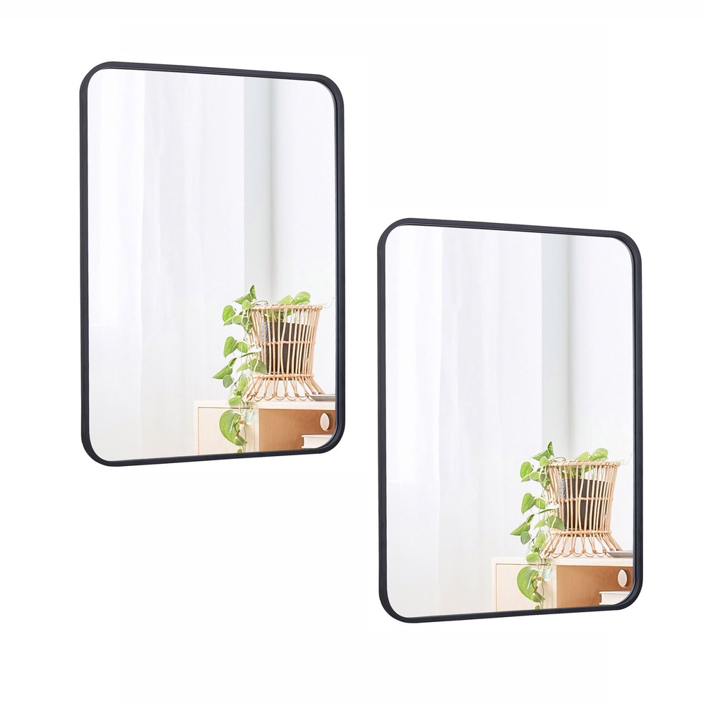 2PCS Wall Mirror 22" X 30" Vanity Mirror for Bathroom Rectangular Metal Black