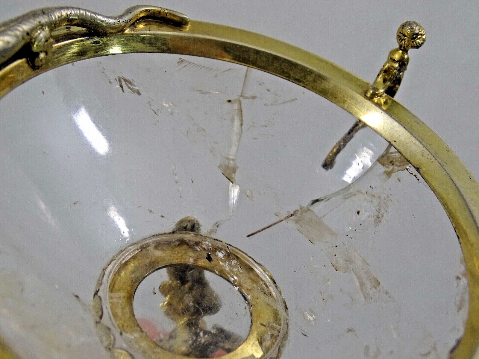 GORGEOUS SILVER - GILT / ROCK CRYSTAL TAZZA ANTIQUE GERMAN FIGURAL EAGLE LIZARD