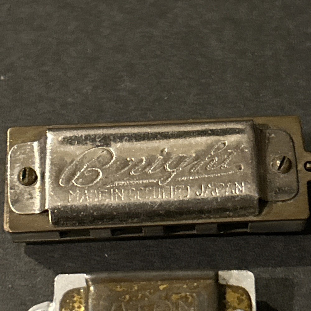 Vintage Mini Harmonica Keychains 1.5” Bright & 1”Atom Occupied Japan