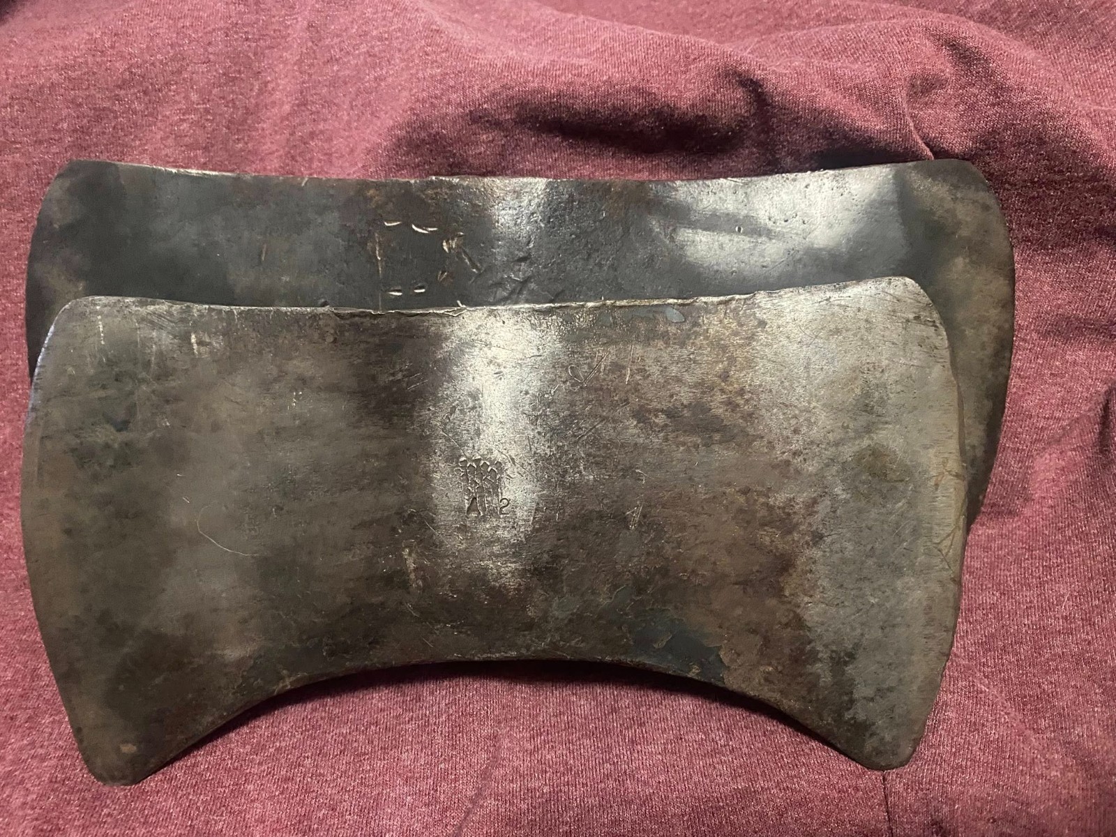 (2) VTG. DOUBLE BIT AXE HEADs UNMARKED  No4 and A2