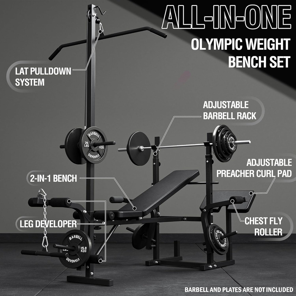 8 in 1 Olympic Weight Bench Set with Leg Extension and Leg Curl, Multi-Function