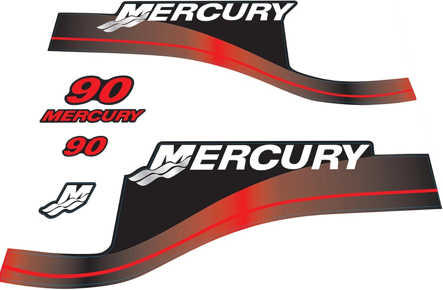 Mercury 90hp ELPTO Two Stroke 1999-2006 outboard engine decals RED sticker set