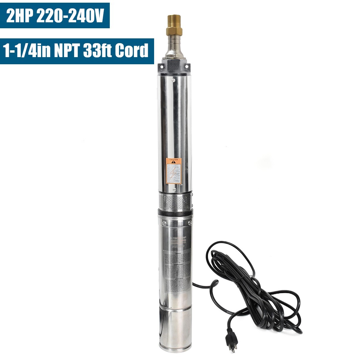 2HP 4" Deep Well Submersible Pump 220V 37 GPM 427FT Max 33' Cord 12 Stage 60Hz