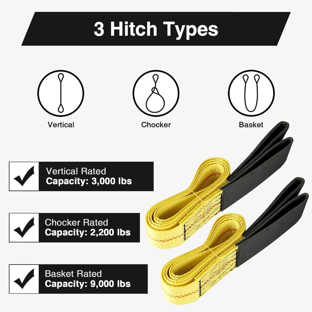 2 Pack 2" 6FT Webbing Lifting Sling Heavy Duty Polyester Lifting Towing Strap