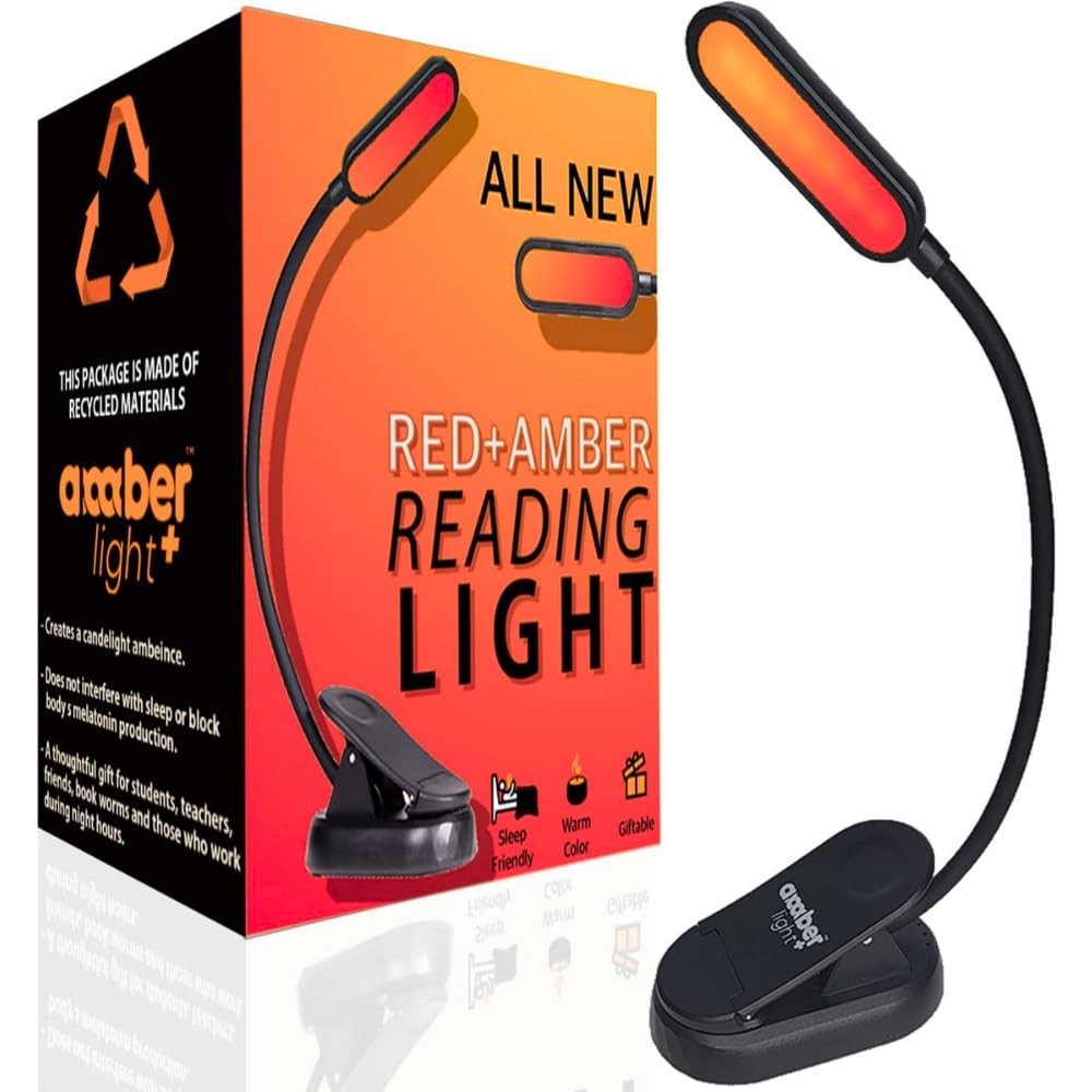 Amber Reading Light + Redlight. Giftable Blue Light Blocking Book Light for R...