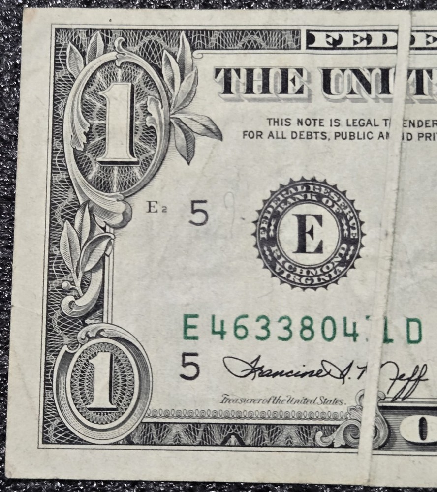 $1 1974 Dollar Bill FRN Gutter Fold Error With Cutting Error On Back Currency