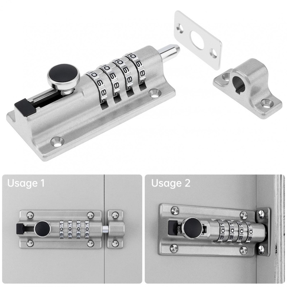 1x Combination Bolt Lock 4 Digit Pin Code Home Door Combination Slide Latch Lock