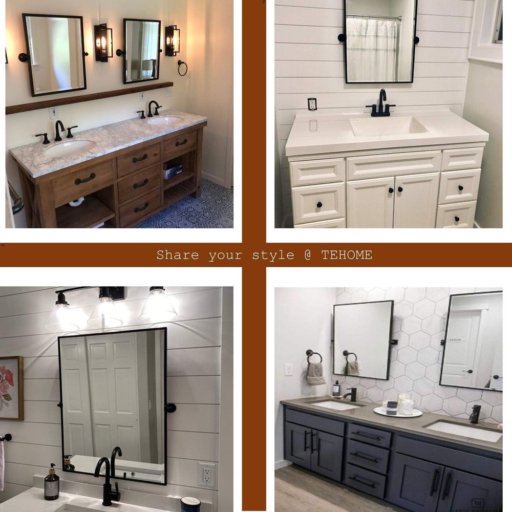 Black Metal Framed Pivot Rectangle Bathroom Mirror Tilting Beveled Vanity Mirror
