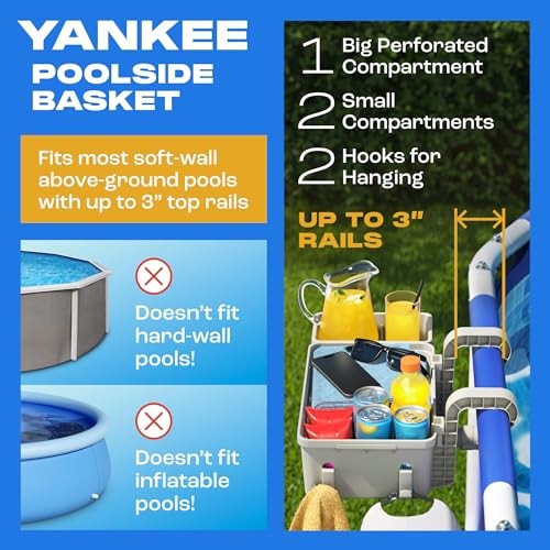 Yankee Poolside Basket for Above-Ground Soft-Wall Pools, Large Pool 1 Pack