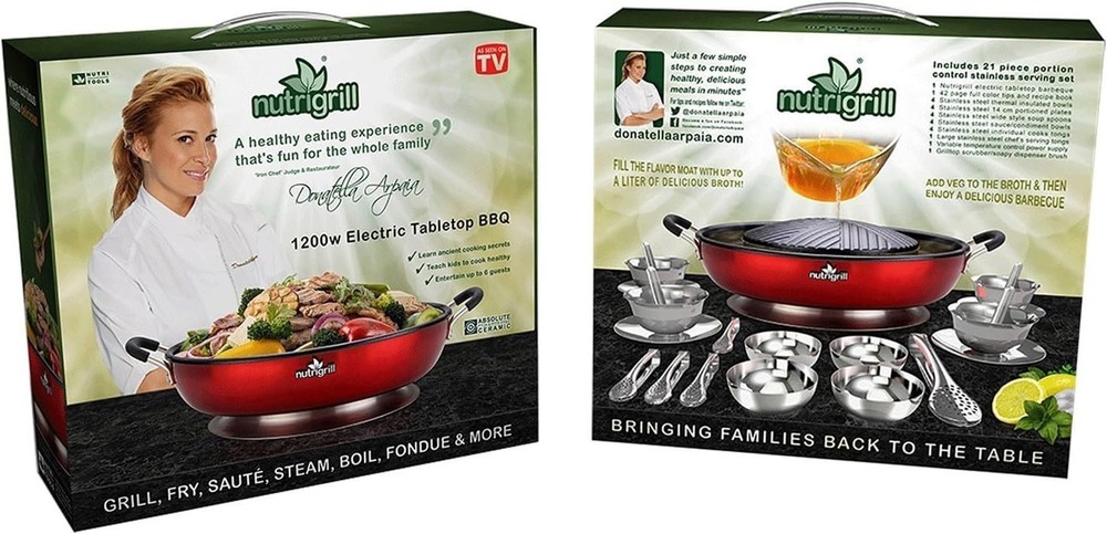 Nutrigrill 1200W Multi-Use Electric Tabletop Grill with Complete Cooking Set