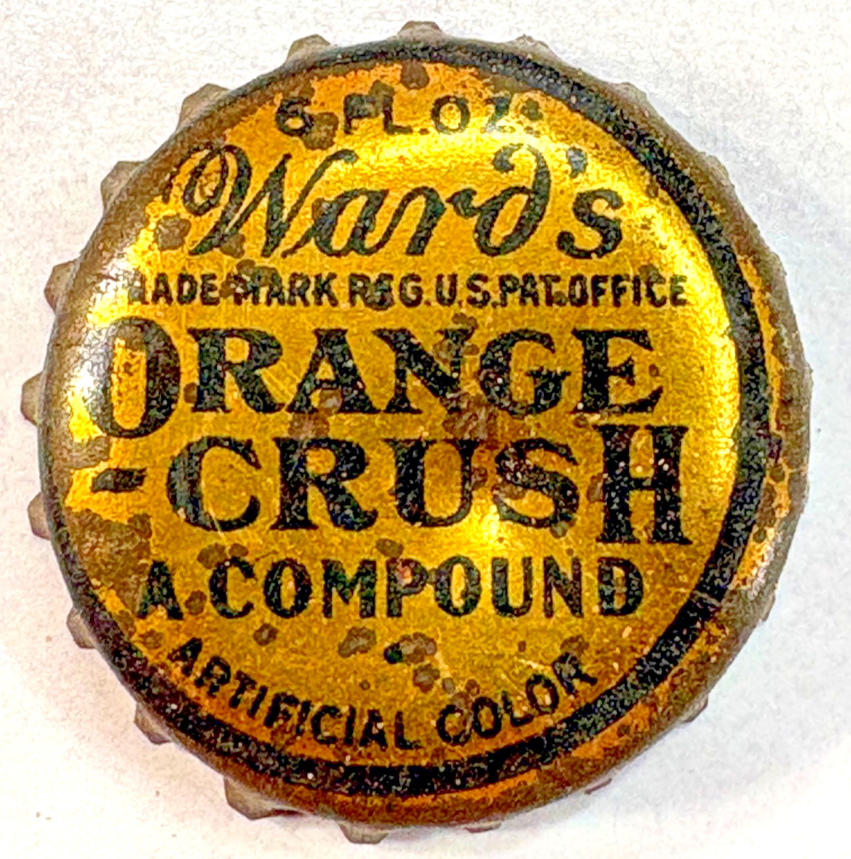 WARD'S ORANGE CRUSH BOTTLE "A" COMPOUND CORK CAP SODA POP 6 OZS USED