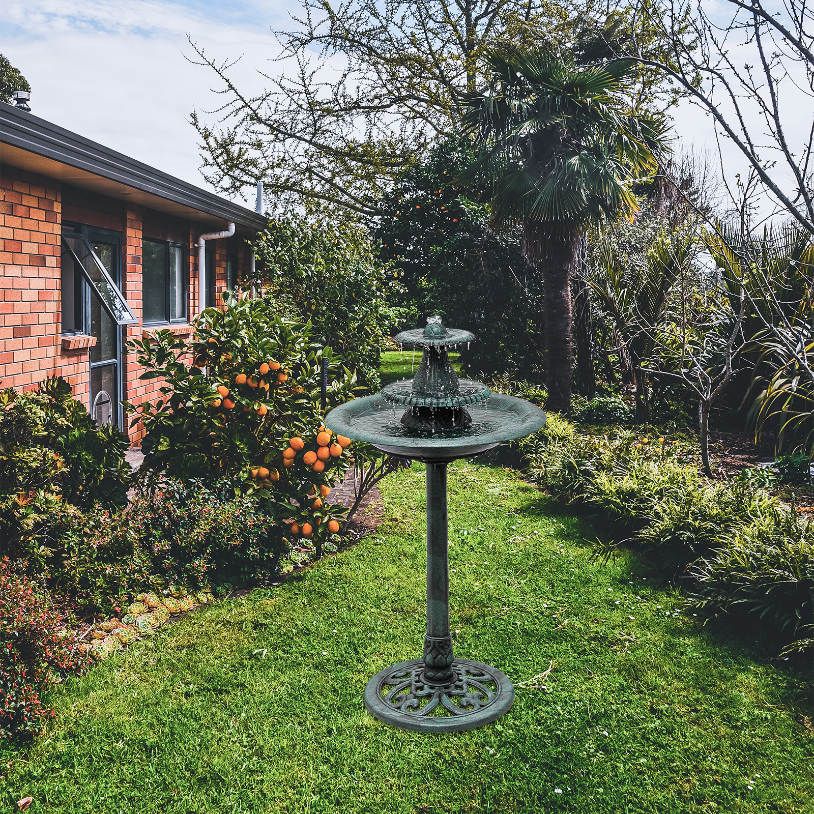 35" Tall Pedestal Outdoor Fountain Electric Birdbath Garden Patio Backyard Décor