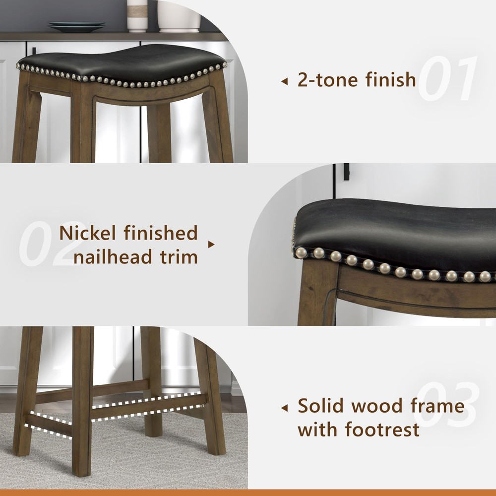 Ordway Solid Wood Counter Height Stool - Saddle Kitchen Stool Counter Height ...