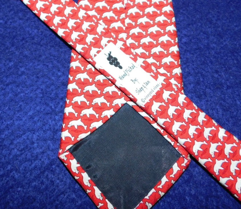 BOY'S VINEYARD VINES MADE IN U.S.A. RED/WHITE/LIGHT BLUE DOLPHIN MOTIF TIE.