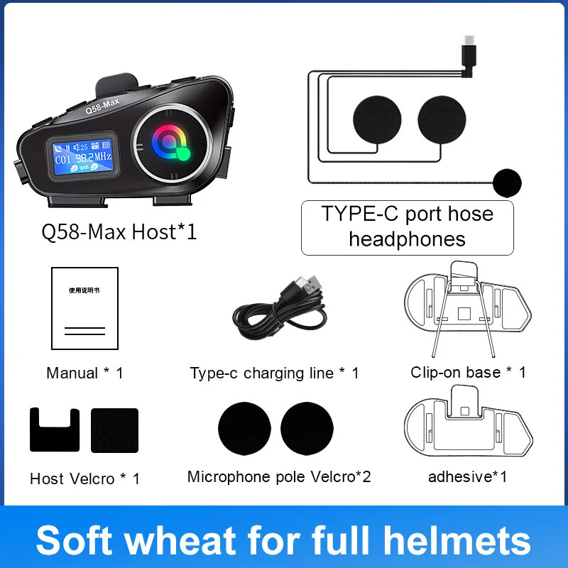 Motorcycle Helmet Bluetooth Intercom IP65 Waterproof Intercom Distance 500 Meter