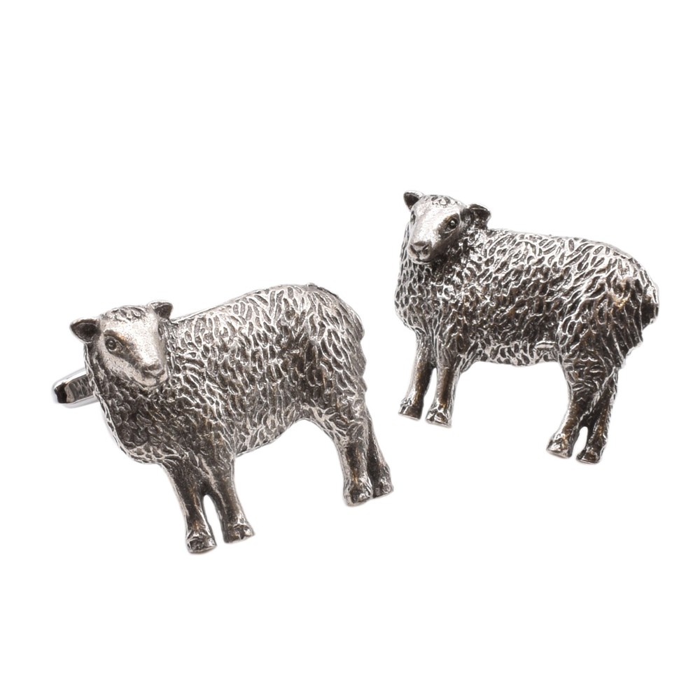Welsh Sheep Pewter Cufflinks in Personalised Chrome Effect Cufflink Box