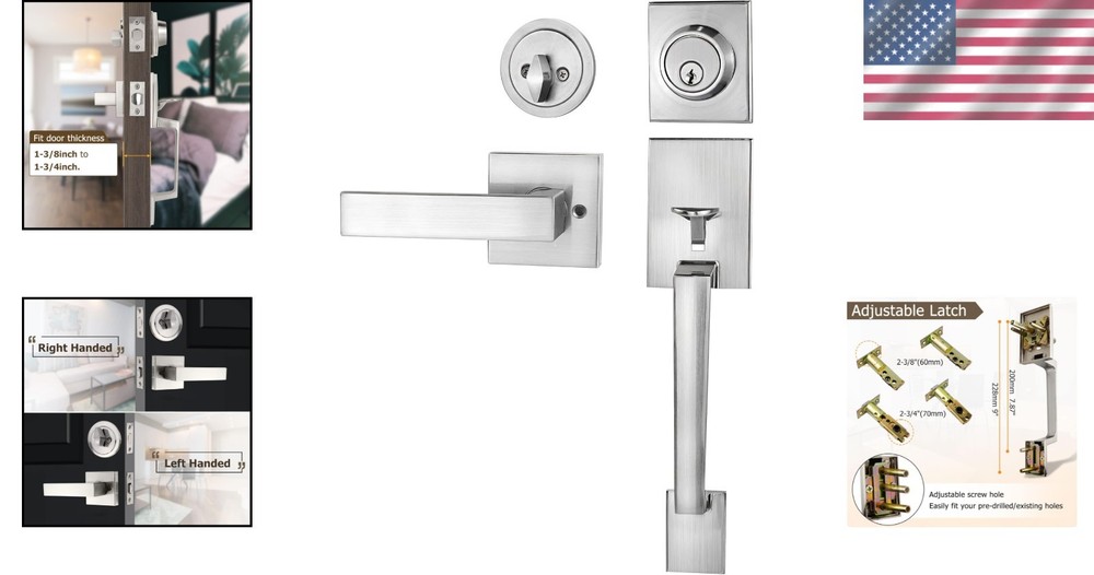 Adjustable Front Door Lock with Lever Handle - Modern Style