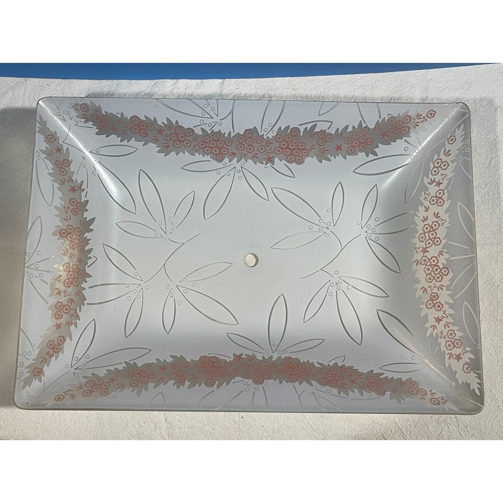 Vintage 14" x 10" Frosted Floral Glass Rectangular Ceiling Light Shade Diffuser
