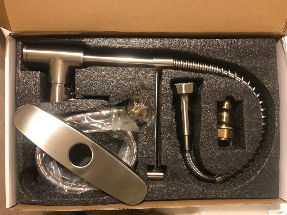 Ntipox Kitchen Faucet Solid Brass Single Handle Pull Down Sprayer Brushed Nickel