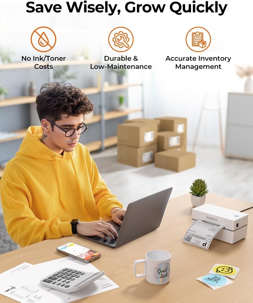 Bluetooth Thermal Label Printer, 130B Wireless 4x6 Shipping Label Printer