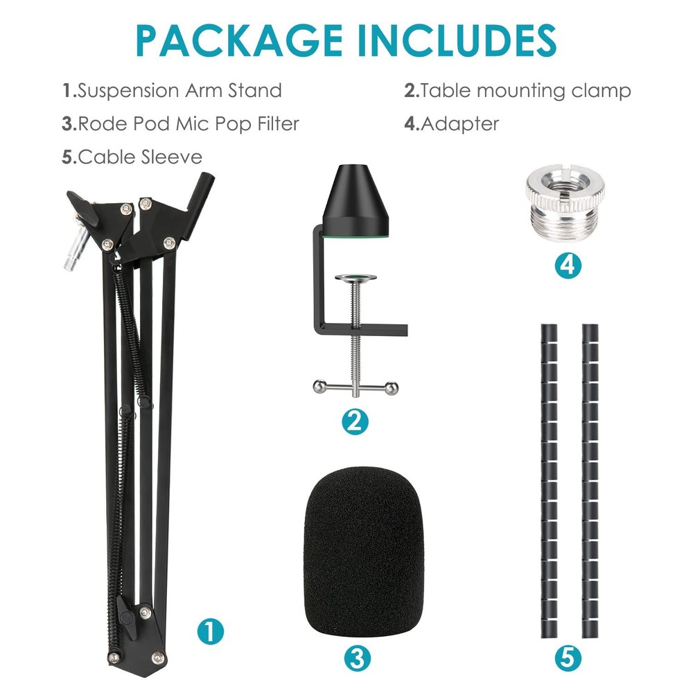 Podmic Stand with Pop Filter & Foam Windscreen - Microphone Boom Arm
