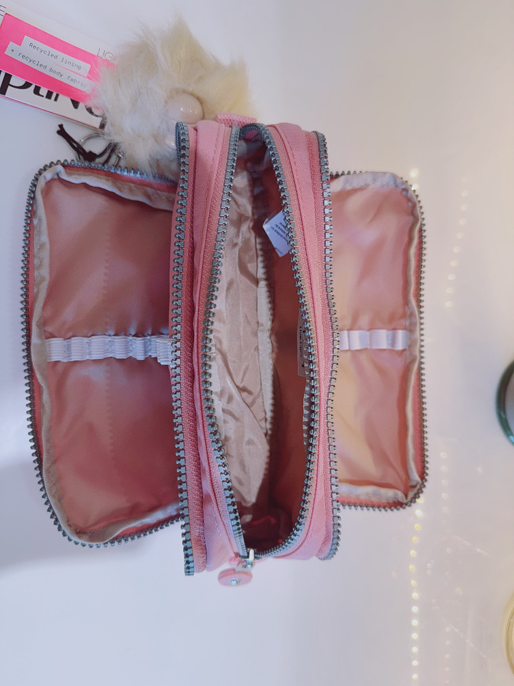 NEW Kipling Gitroy Pencil Case Cosmetic Case Bride pink Monkey Charm