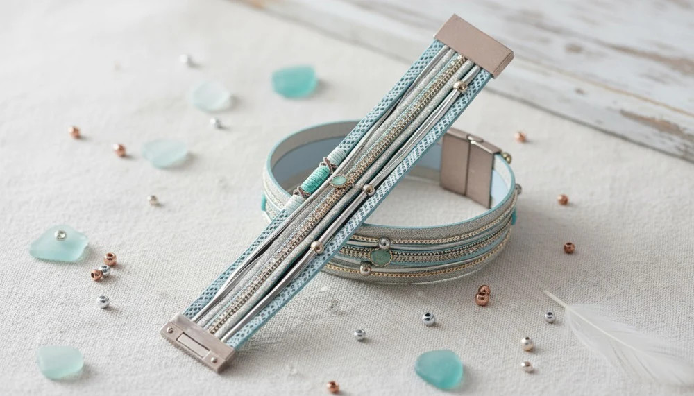 Mint Layered Bracelet with Silver Accents