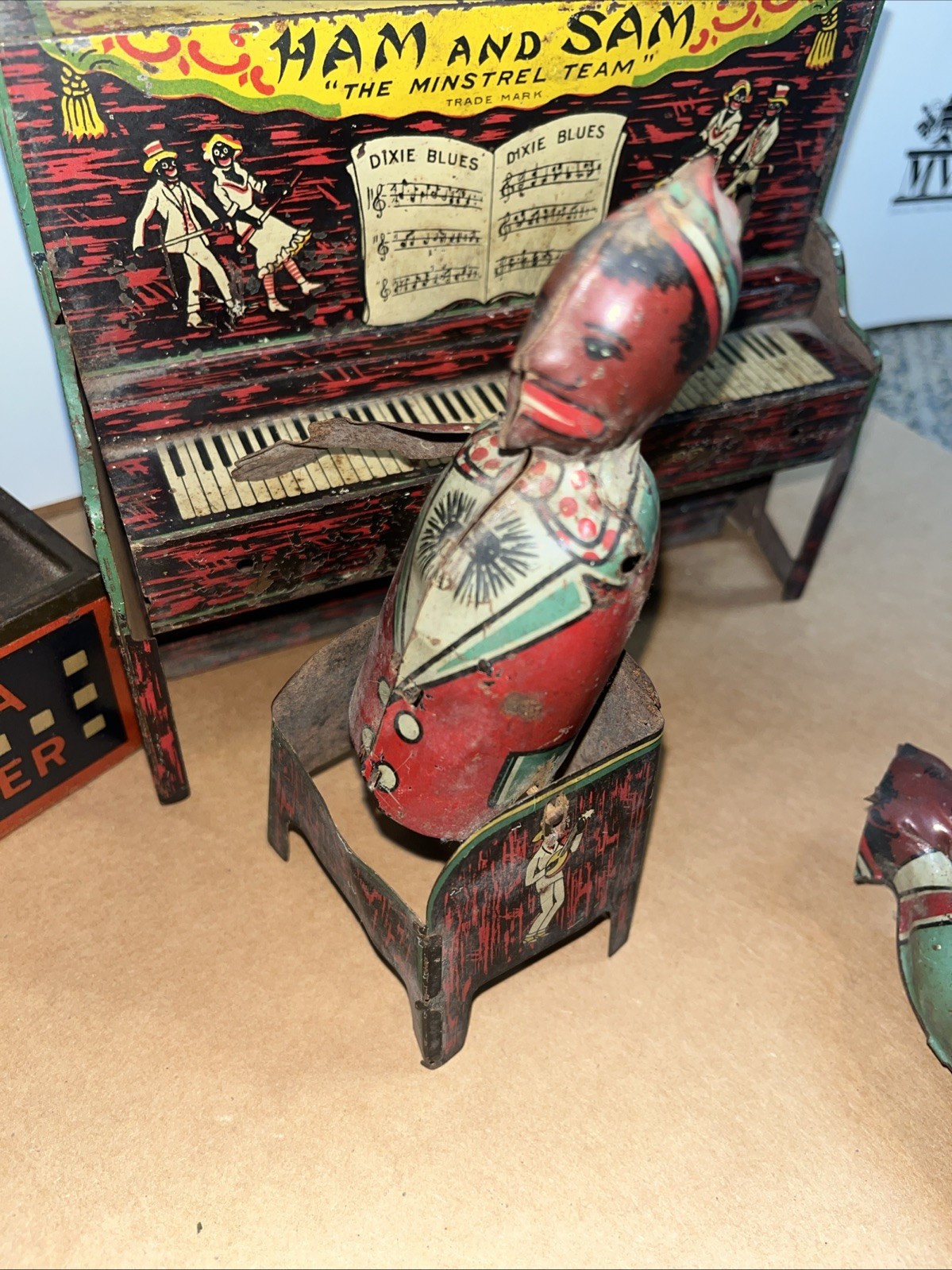 Set of 2 tin toys Ham and Sam The Minstrel Team & “TOMBO “Alabama Coon Jigger