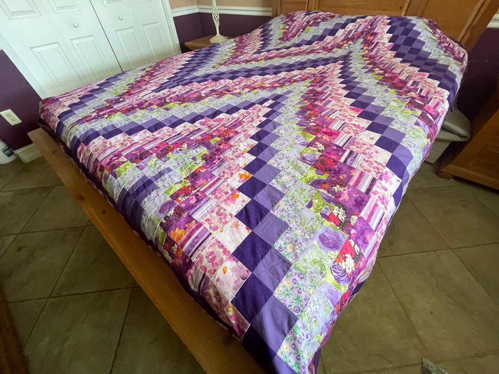 Queen Size Machine pieced Bargello patchwork  quilt top #8-21 Made in USA