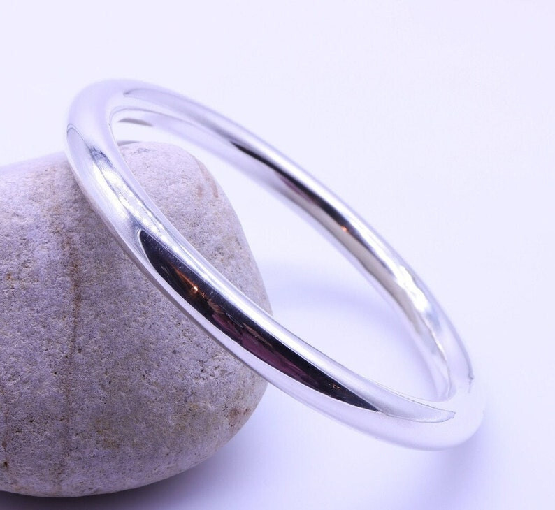 Thick Heavy Silver Bangle Beautiful Chunky Smooth 925 Solid Silver Bracelet #215
