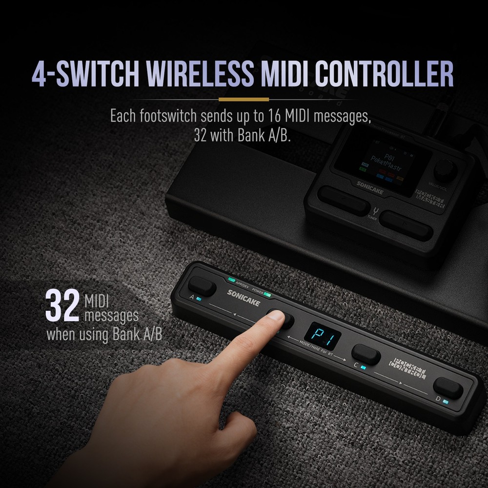 Sonicake Pocket Control Wireless MIDI Controller - 4 Programmable Footswitches