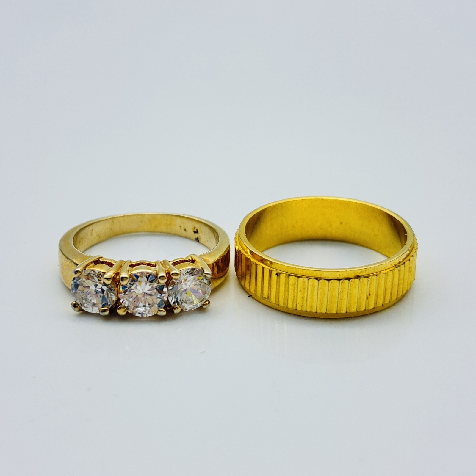 Gold Tone Band Mens and CZ Engagement Rings Lot of 2 Wedding Gift