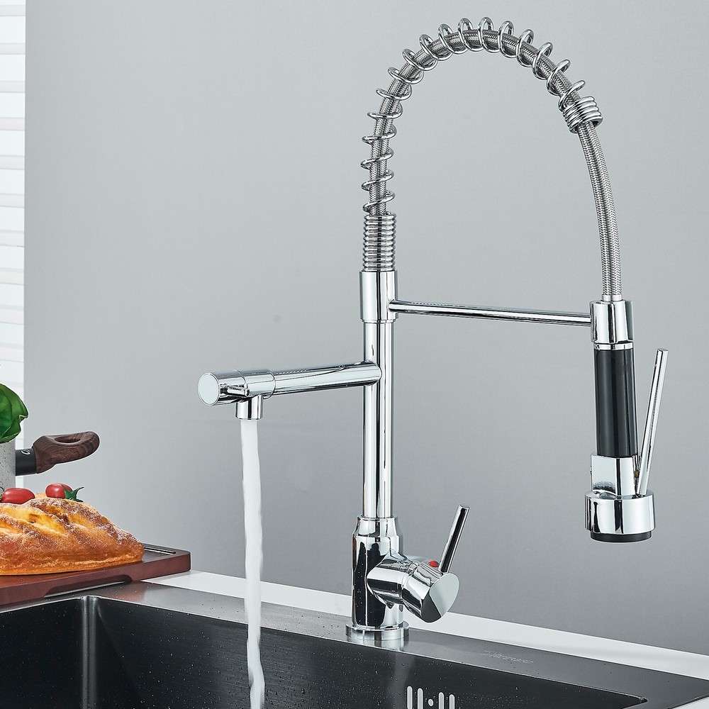 Chrome Pull Down Kitchen Faucet with Sprayer Single Handle Swivel Sink Mixer Tap