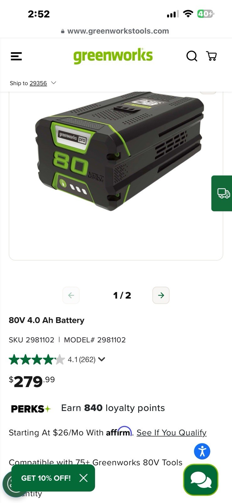 NEW GreenWorks Pro OEM 80V Volt 4Ah 4.0AH Lithium Ion Battery BAB727 2981102 ⚡️